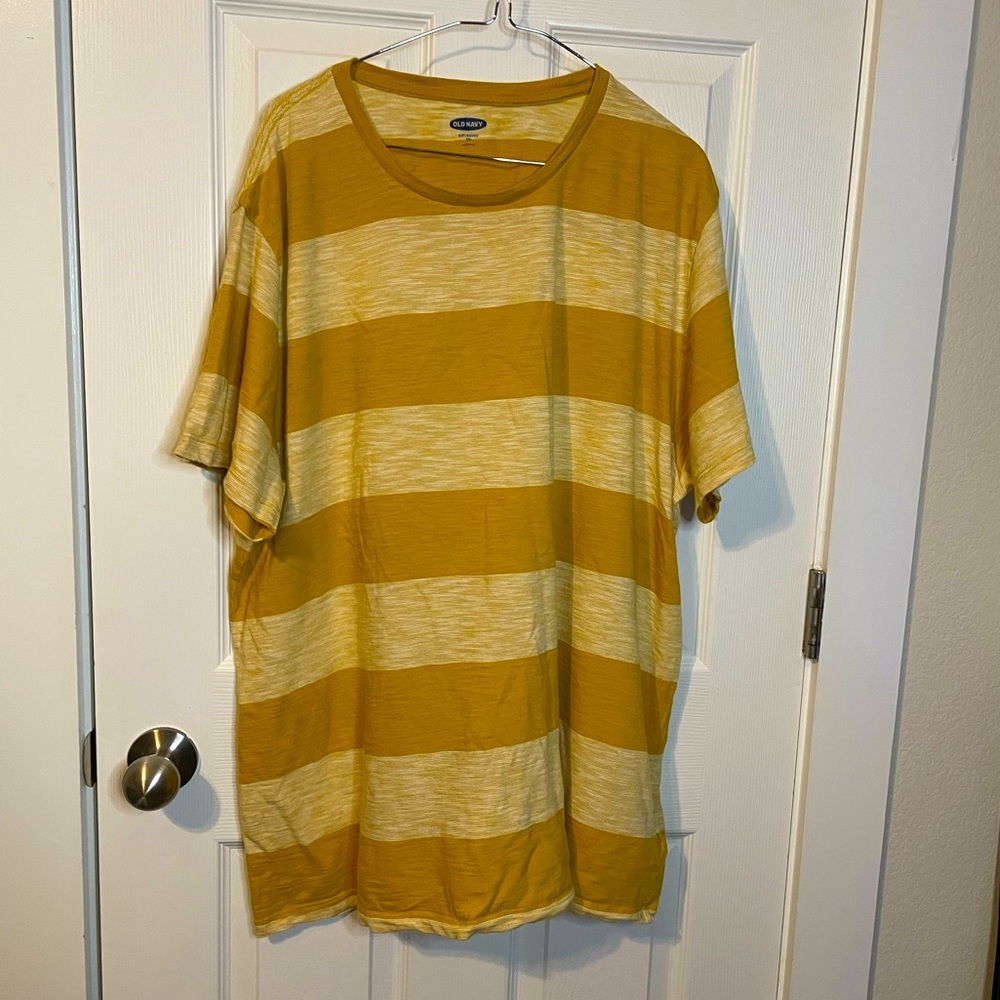 Old Navy short sleeve crew neck T-shirt w/ wide mustard yellow stripes sz XXL